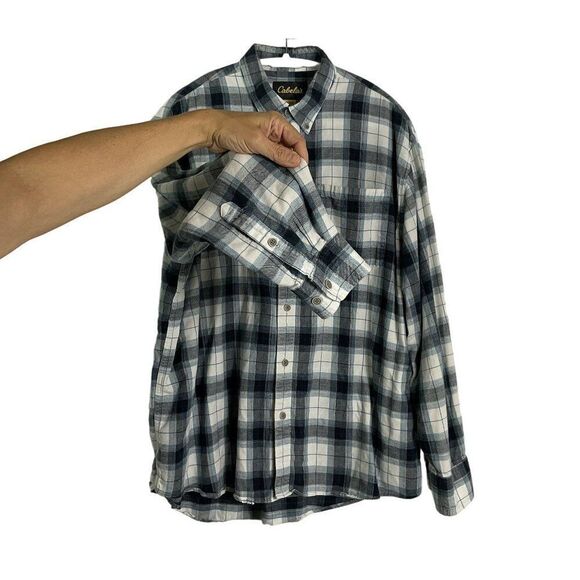 Cabela's Men's XL Plaid Button-Down Shirt 100% Cotton Blue/White - Picture 3 of 8